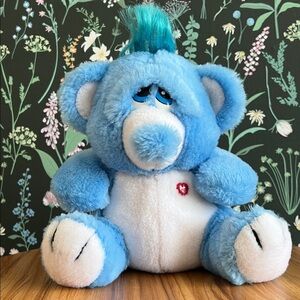 Vintage GANZ Bros soft Blue bear with heart on chest. 70s 80s nostalgic plush